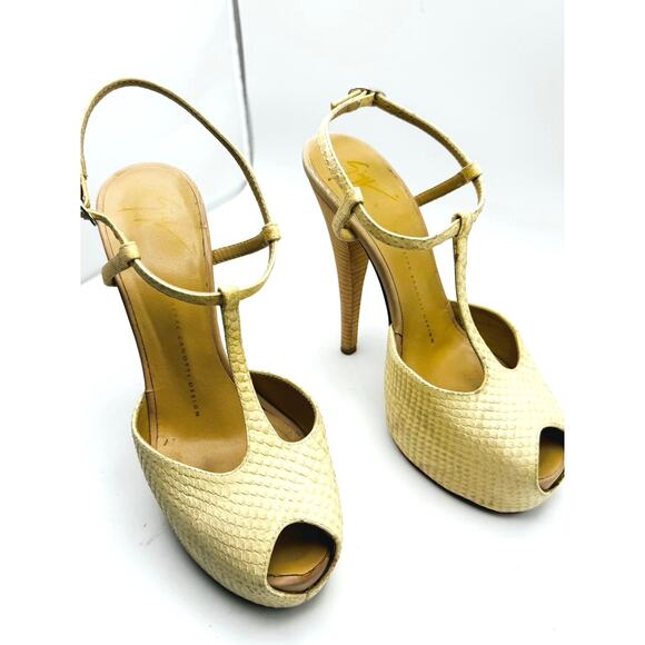 Giuseppe Zanotti Neutral cream Leather Animal Print T strap sandals Size 38 - Picture 9 of 11